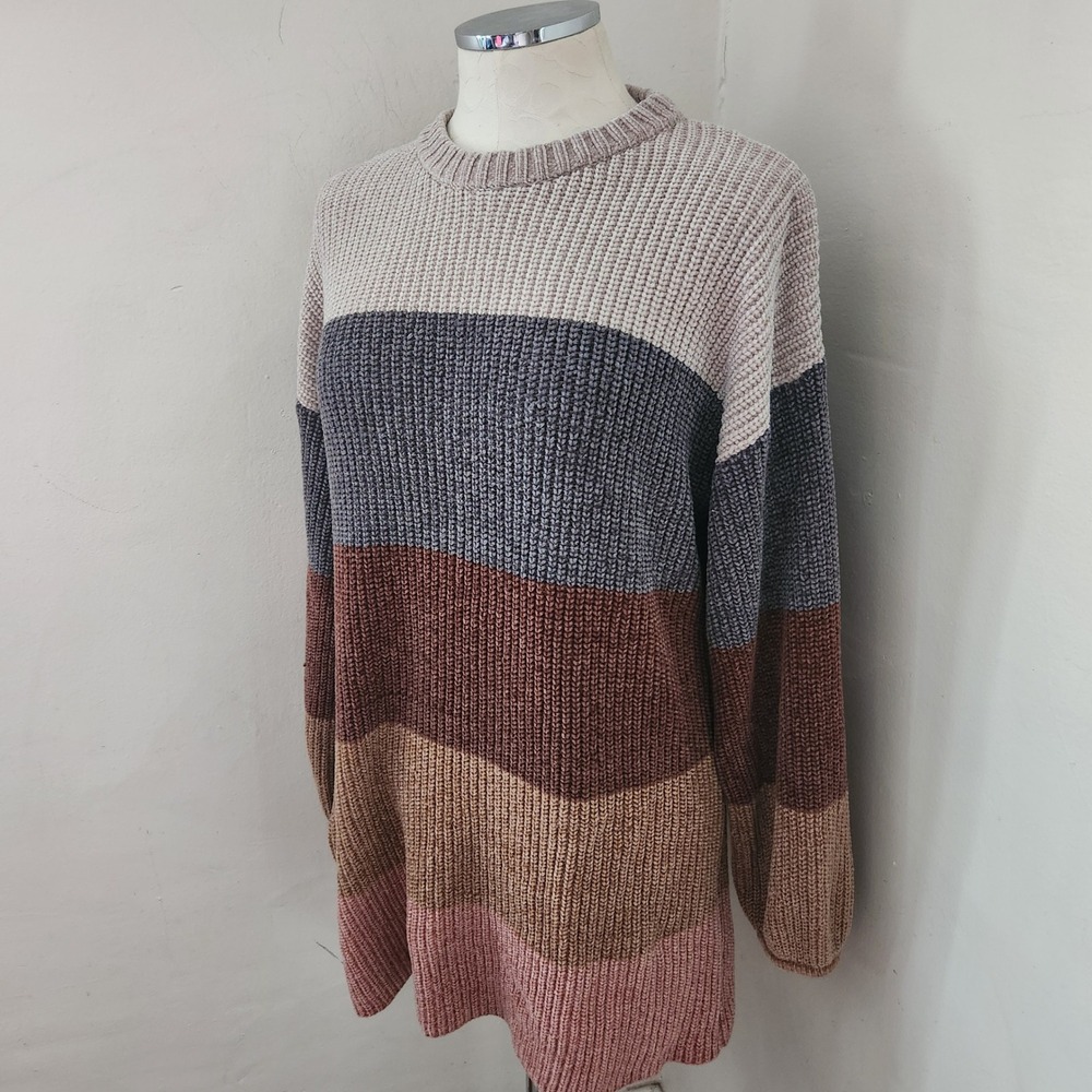 Lulus Womens Chenille Striped Crewneck Sweater Dress Multi Color Size M - Picture 5 of 5